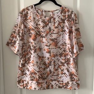 14TH & UNION Split Back Short Sleeves Polyester Print Blouse Size Medium